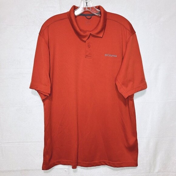 Columbia Men's Polo Omni-Shade Burnt Orange Short-Sleeve Waffle Textured Sz L - Picture 1 of 7
